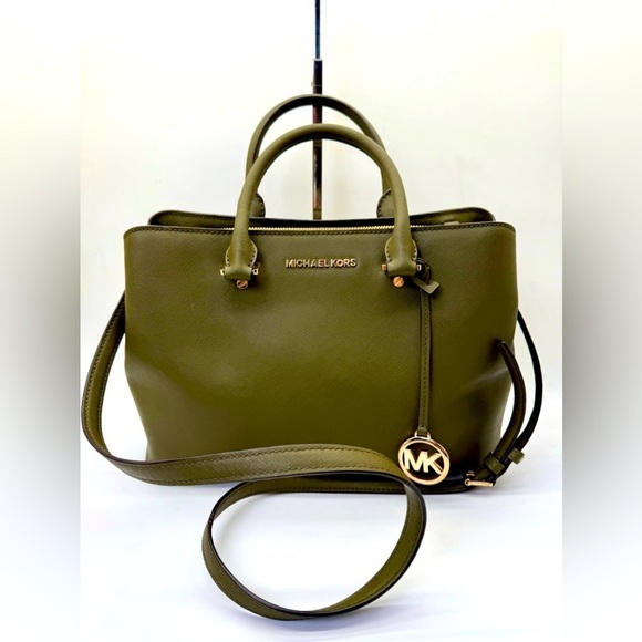Michael Kors Olive Green Saffiano Leather Satchel Bag Women's Handbag - Picture 1 of 16